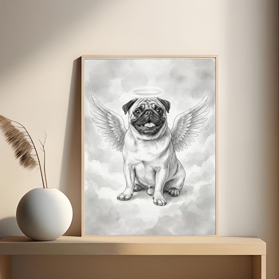 Custom Pet Memorial Portrait With Angel Wings & Halo | Dog Cat Loss ...
