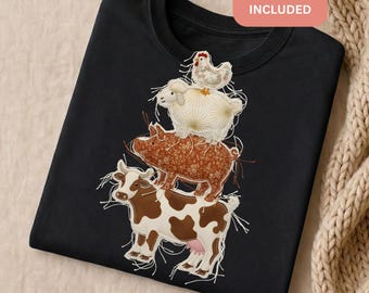 Western Faux Patchwork Farm Animals PNG + BONUS PNG | Stacked Cow Pig Chicken | Sublimation Shirt Design | Transparent bg | Download
