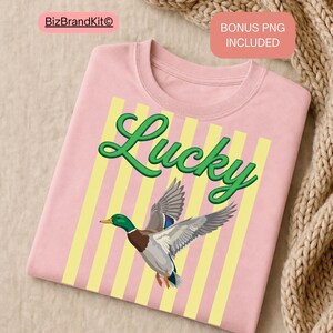 Striped Neon Lucky Duck PNG, Summer Bay Coastal Sublimation Design, Retro Flying Mallard Duck, Girly Trendy Kid Shirt Graphic Boutique