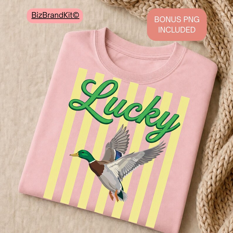 Striped Neon Lucky Duck PNG, Summer Bay Coastal Sublimation Design, Retro Flying Mallard Duck, Girly Trendy Kid Shirt Graphic Boutique