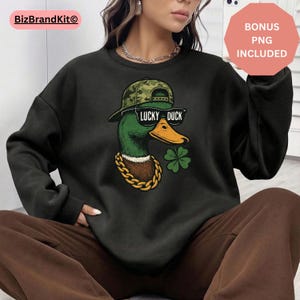 Lucky Duck PNG | St Patrick Duck Hunting Design | Boys Shamrock Clover Sublimation | Cricut Silhouette | Bonus PNG Included