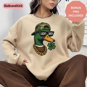 Lucky Duck PNG | St Patrick Duck Hunting Design | Boys Shamrock Clover Sublimation | Cricut Silhouette | Bonus PNG Included