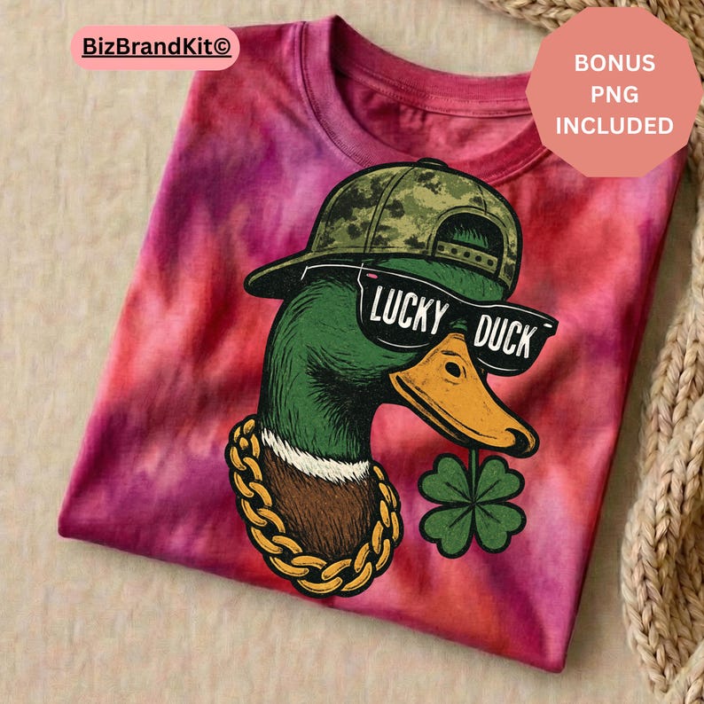 Lucky Duck PNG | St Patrick Duck Hunting Design | Boys Shamrock Clover Sublimation | Cricut Silhouette | Bonus PNG Included