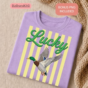 Striped Neon Lucky Duck PNG, Summer Bay Coastal Sublimation Design, Retro Flying Mallard Duck, Girly Trendy Kid Shirt Graphic Boutique
