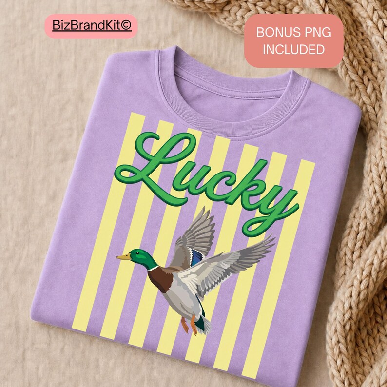 Striped Neon Lucky Duck PNG, Summer Bay Coastal Sublimation Design, Retro Flying Mallard Duck, Girly Trendy Kid Shirt Graphic Boutique