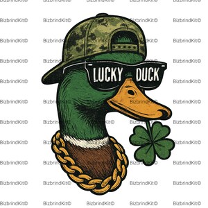 Lucky Duck PNG | St Patrick Duck Hunting Design | Boys Shamrock Clover Sublimation | Cricut Silhouette | Bonus PNG Included