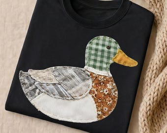 Patchwork Mallard Duck PNG | Quilted Appliqué Duck | Faux Fabric Farmhouse Waterfowl | Duck Hunting Sublimation DTF DTG | Cozy Farmhouse