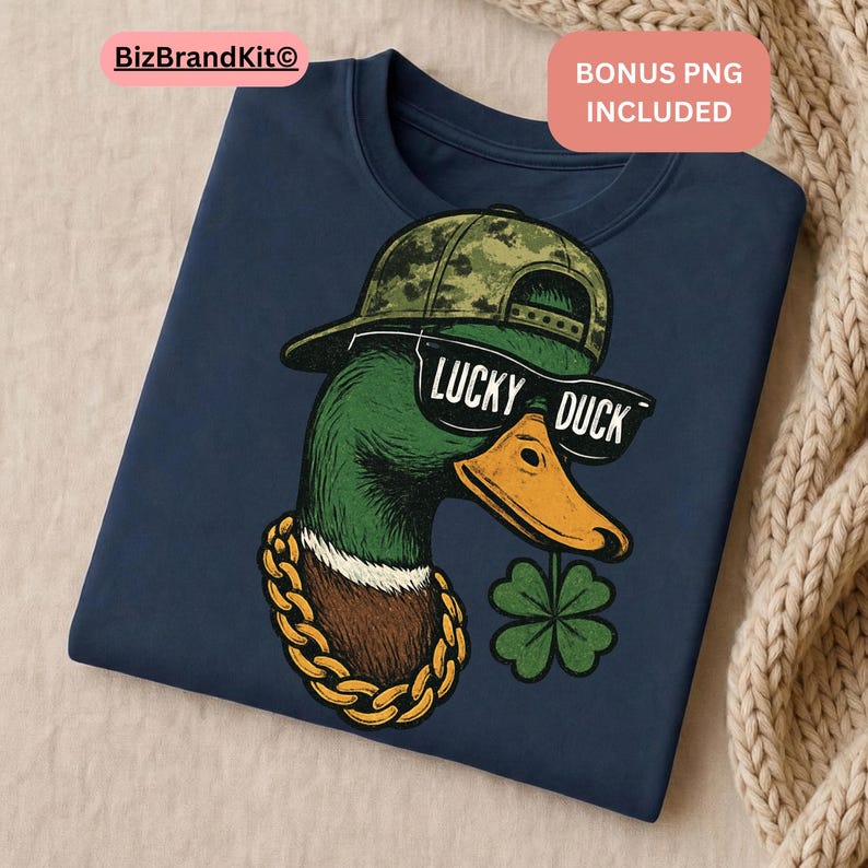 Lucky Duck PNG | St Patrick Duck Hunting Design | Boys Shamrock Clover Sublimation | Cricut Silhouette | Bonus PNG Included