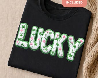 St Patricks Day Lucky PNG Faux Yarn Latch Hook | Faux Embroidery Coquette Lucky Design | Sublimation DTF HTV Shirt PnG