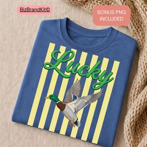 Striped Neon Lucky Duck PNG, Summer Bay Coastal Sublimation Design, Retro Flying Mallard Duck, Girly Trendy Kid Shirt Graphic Boutique