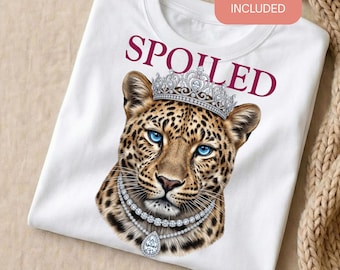 Spoiled Leopard PNG Sublimation Design, Jeweled Crown Diamond Necklace Cheetah Graphic, DTF DTG Print on Demand Digital Download