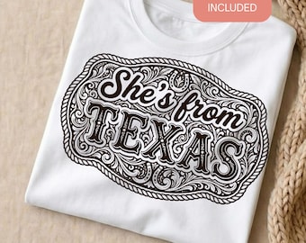 She's From Texas PNG, Western Shirt Design, Buckle Mama Cowgirl Rodeo Sublimation File, Trendy DTF Transfer Ranch Design Digital Download