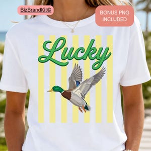 Striped Neon Lucky Duck PNG, Summer Bay Coastal Sublimation Design, Retro Flying Mallard Duck, Girly Trendy Kid Shirt Graphic Boutique