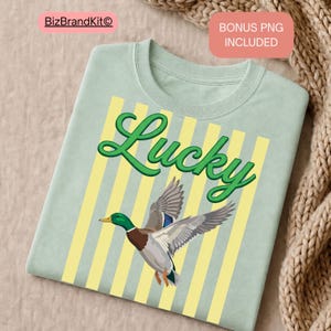Striped Neon Lucky Duck PNG, Summer Bay Coastal Sublimation Design, Retro Flying Mallard Duck, Girly Trendy Kid Shirt Graphic Boutique