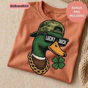 Lucky Duck PNG | St Patrick Duck Hunting Design | Boys Shamrock Clover Sublimation | Cricut Silhouette | Bonus PNG Included