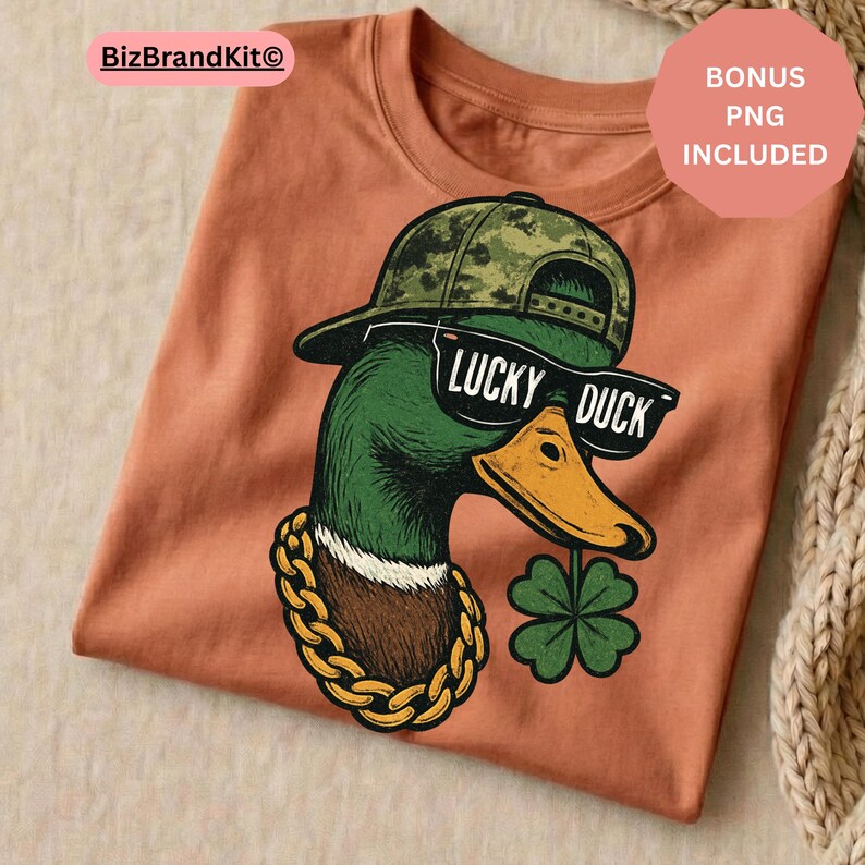 Lucky Duck PNG | St Patrick Duck Hunting Design | Boys Shamrock Clover Sublimation | Cricut Silhouette | Bonus PNG Included