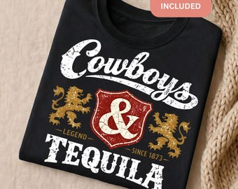 Cowboys and Tequila PNG, Western Shirt Design, Country Sublimation File, Rodeo Digital Download, Cowboy Graphic, Retro Western DTG Design
