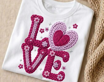 Faux Yarn Crochet Love Valentines Day PNG Latch Hook Yarn Heart Coquette Retro Valentine Shirt Sublimation Download