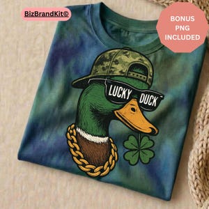 Lucky Duck PNG | St Patrick Duck Hunting Design | Boys Shamrock Clover Sublimation | Cricut Silhouette | Bonus PNG Included