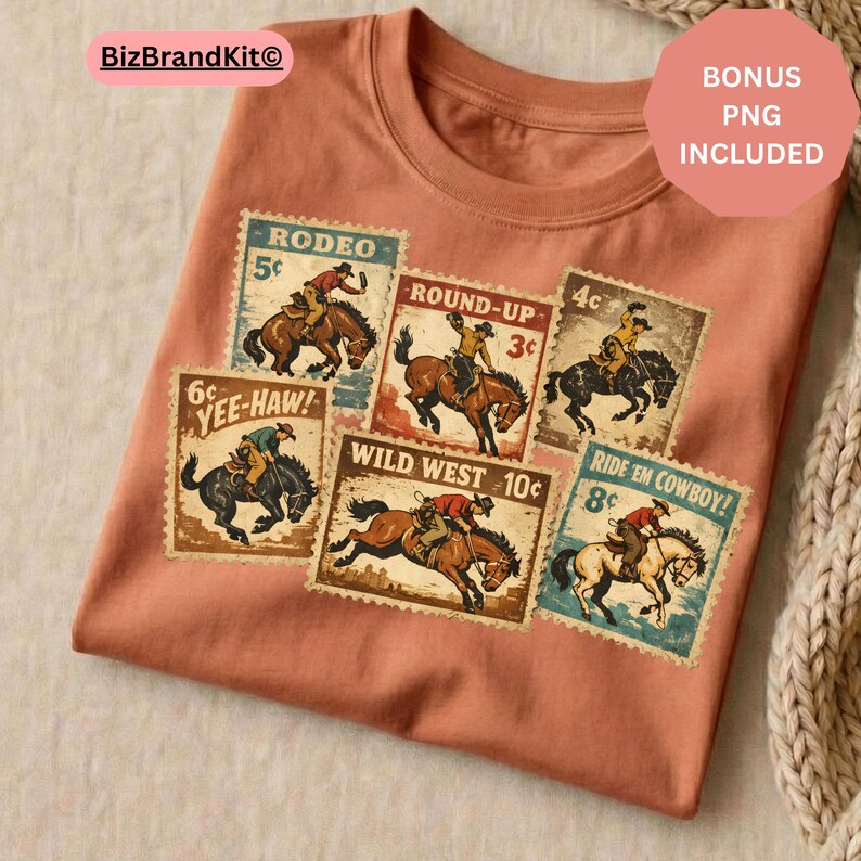 Stamp Rodeo Vintage Rodeo Cowboy Stamp PNG | Western Stamp Collage, Bronco Rider ...