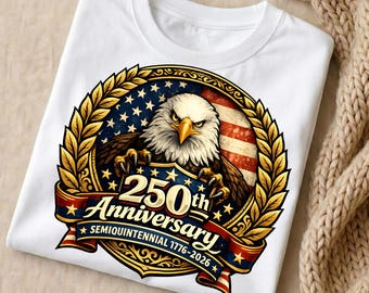 EE. UU. 250.º aniversario PNG 1776-2026 / Emblema patriótico 3D del semiquincentenario / Escudo de águila dorada con estrellas y rayas