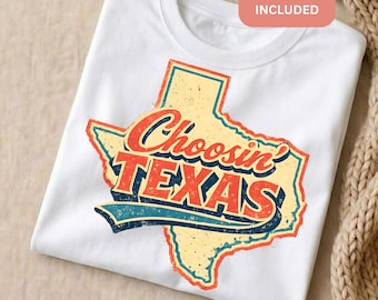 Choosing Texas PNG Bundle (2 Files) | Vintage Western Art Texas Outline | Cowboy Country Music | Texas Sublimation, DTF, Sticker