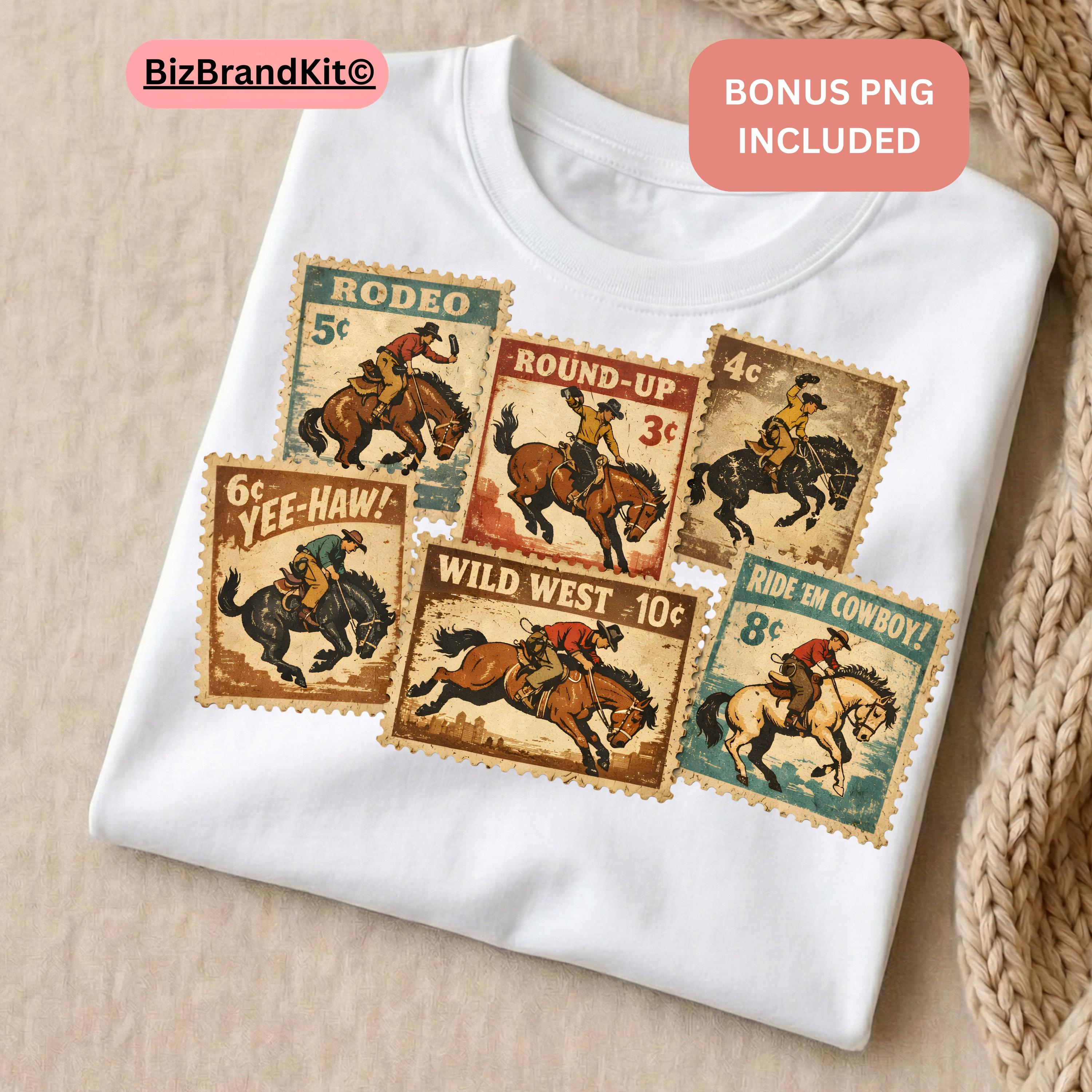 Stamp Rodeo Vintage Rodeo Cowboy Stamp PNG | Western Stamp Collage, Bronco Rider ...