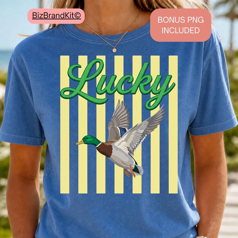 Striped Neon Lucky Duck PNG, Summer Bay Coastal Sublimation Design, Retro Flying Mallard Duck, Girly Trendy Kid Shirt Graphic Boutique