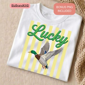 Striped Neon Lucky Duck PNG, Summer Bay Coastal Sublimation Design, Retro Flying Mallard Duck, Girly Trendy Kid Shirt Graphic Boutique