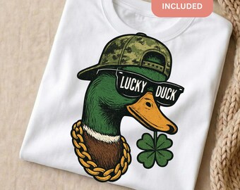 Lucky Duck PNG | St Patrick Duck Hunting Design | Boys Shamrock Clover Sublimation | Cricut Silhouette | Bonus PNG Included