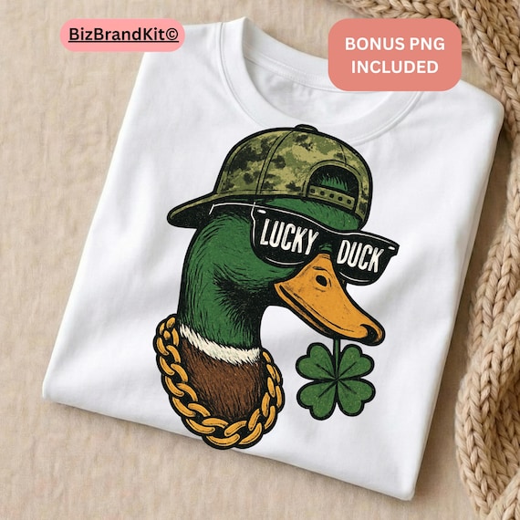 Lucky Duck PNG | St Patrick Duck Hunting Design | Boys Shamrock Clover Sublimation | Cricut Silhouette | Bonus PNG Included