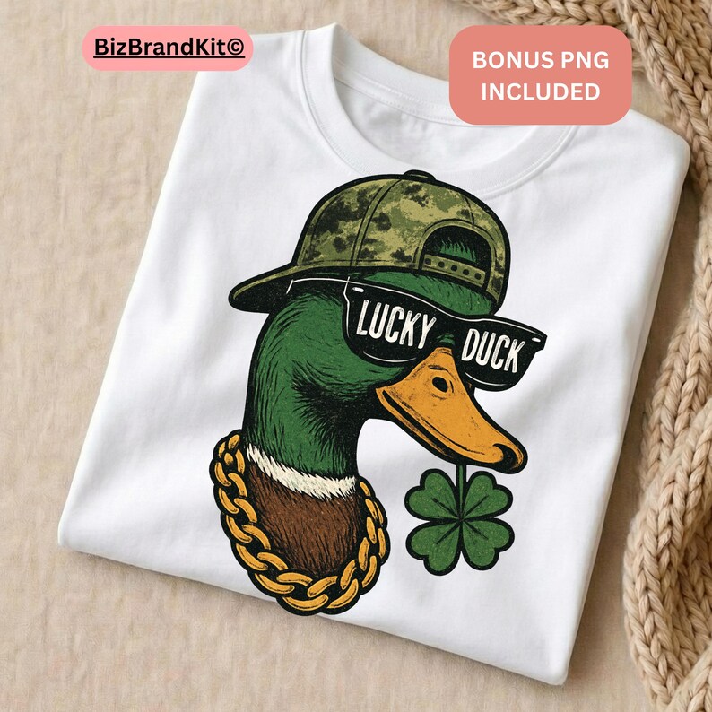 Lucky Duck PNG | St Patrick Duck Hunting Design | Boys Shamrock Clover Sublimation | Cricut Silhouette | Bonus PNG Included
