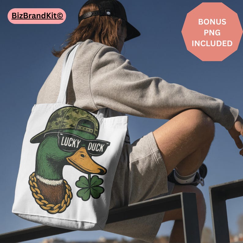 Lucky Duck PNG | St Patrick Duck Hunting Design | Boys Shamrock Clover Sublimation | Cricut Silhouette | Bonus PNG Included