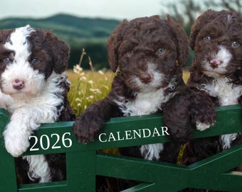 Calendario de pared para amantes de los perros y cachorros / Calendario fotográfico mensual 2026