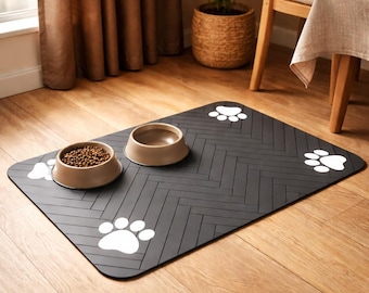 Alfombrilla absorbente para comederos de mascotas - Alfombrilla impermeable antideslizante para cuencos de perros y gatos, base de goma de secado rápido, fácil de limpiar (51 x 30 cm)
