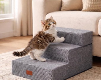 3-Step Foam Dog Stairs for Couch, Bed: Non-Slip, Washable Cover, Pet Ramp