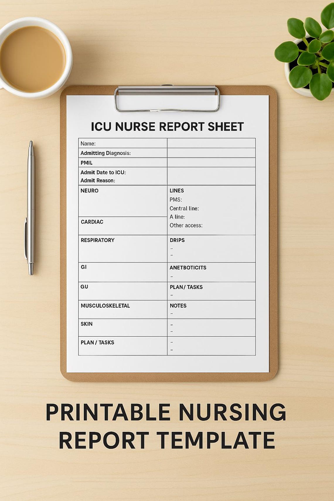 ICU Nurse Report Sheet | Printable Nursing Report Template | 1- Page ...