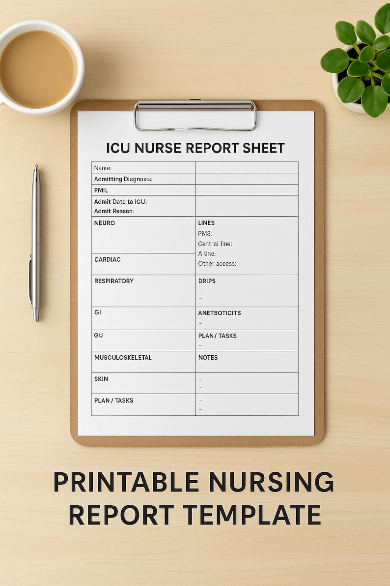 ICU Nurse Report Sheet | Printable Nursing Report Template | 1- Page ...