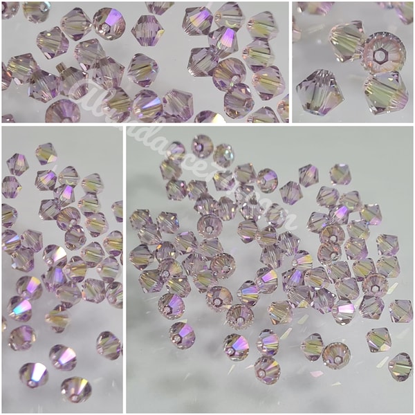 Swarovski Crystal Bicone Beads 5328 5301 Xillion Color : Light Amethyst Shimmer 2X , select quantity - Available in 3mm, 4mm,5mm and 6mm