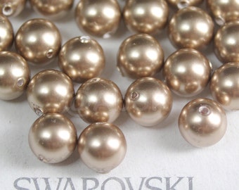 Swarovski Crystal Pearl 5810 Round Ball Pearl, Center drilled Hole Bronze -  Available sizes 3mm, 4mm, 5mm, 6mm, 7mm, 8mm and 12mm