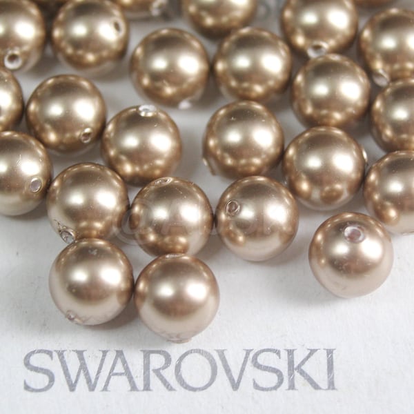 Swarovski Crystal Pearl 5810 Round Ball Pearl, Center drilled Hole Bronze -  Available sizes 3mm, 4mm, 5mm, 6mm, 7mm, 8mm and 12mm