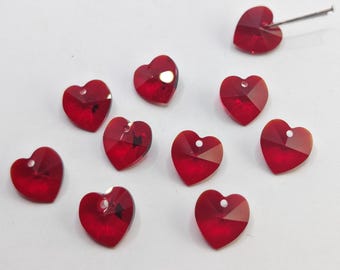 Wisiorek z koralików Swarovski Crystal 6228 6202 Faceted Xilion Heart Beads SIAM - 10 mm, 14 mm i 18 mm ( Wybierz rozmiary i ilość )