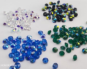 24 pcs Swarovski Crystal Beads 5305 5mm Spacer Beads - Clear AB, Emerald Ab, Sapphire Ab, Jet Ab ( Select Colors )