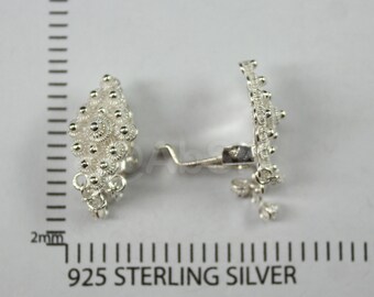 Thai Handmade 925 STERLING SILVER Filigree Pikun Flower Clip-On Boucles d’oreilles Fil10