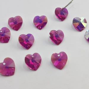 Swarovski Crystal 6228 6202 Faceted 10mm, 14mm and 18mm Heart Beads Pendant FUCHSIA AB - Select Sizes and Quantity