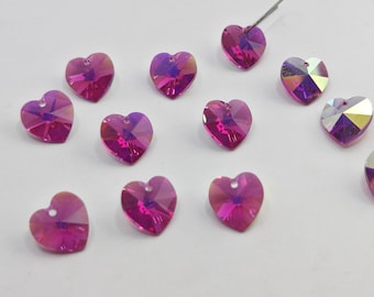 Swarovski Crystal 6228 6202 Faceted 10mm, 14mm and 18mm Heart Beads Pendant FUCHSIA AB - Select Sizes and Quantity