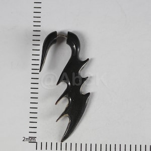 Fake Plug Gauge 47mm Black Buffalo Horn Bone TRIBAL WAVE CARVING Earrings H26