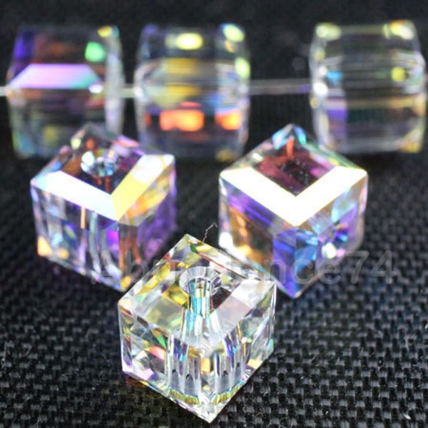 CUBE DE cristaux Swarovski Elements 5601 - TRANSPARENT AB Quantités au choix et tailles 4 mm , 6 mm et 8 mm