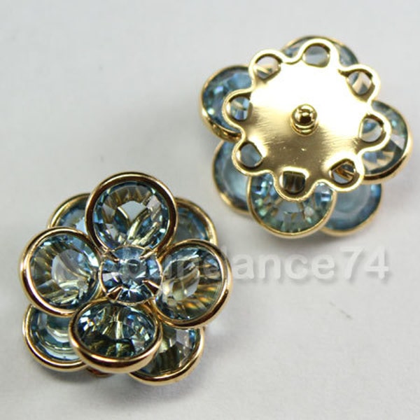 Swarovski Crystal 60478 Double Tier Flower Petal Buttonead Filigree Finding  with 8 holes - Gold metal, Aquamarine 14mm
