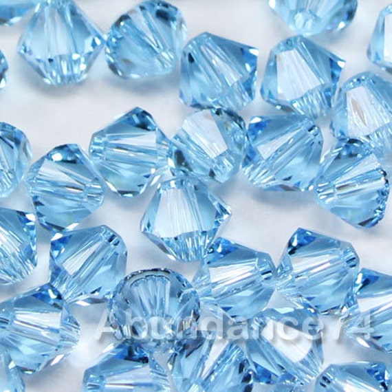 Swarovski Crystal 4mm Bicone Bead 5328 - Blue Zircon AB - Blue Green -  Transparent Iridescent Finish